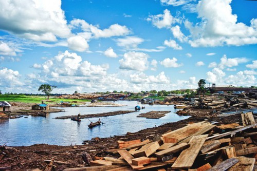 Punto de acopio de madera en la Amazonía peruana. Los esfuerzos para frenar la tala ilegal pueden ser más efectivos si se concentran primero en los grandes madereros, sugiere una investigación. Foto Aymé Muzo/CIFOR.