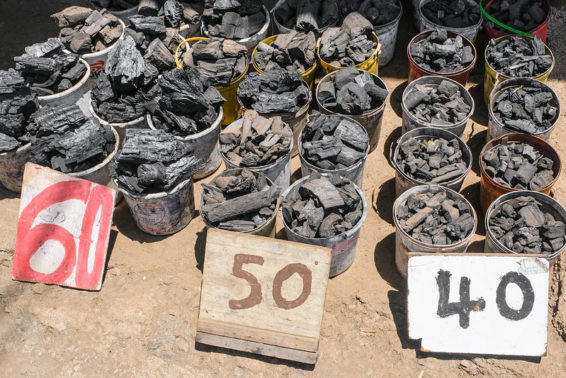 Buckets of charcoal