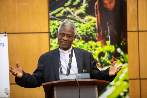 Cardinal Peter Turkson speaking at the Resilient Africa Summit in Nairobi, highlighting the role of faith and ethics in Africa climate resilience.