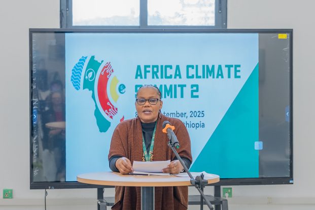 Alice Muchugi of CIFOR-ICRAF spoke at the “Rooted in Resilience” side event during the Africa Climate Summit 2 in September 2025 in Addis Ababa, Ethiopia.