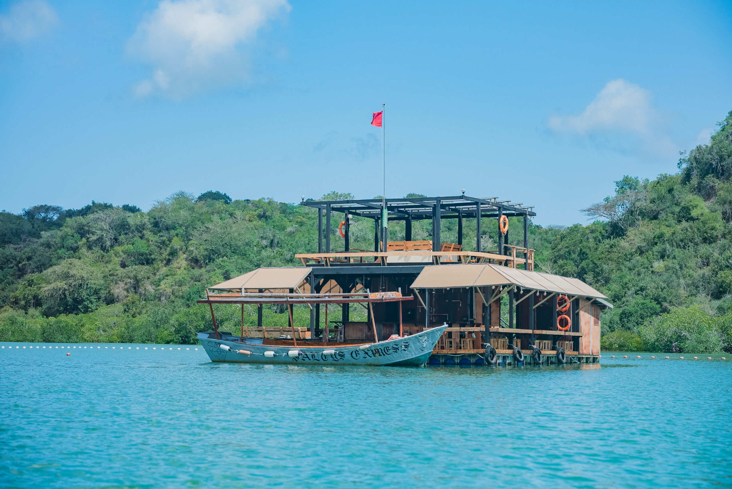 Floating restaurant in the Indian Ocean demonstrating sustainable ocean enterprises that support coastal economies.