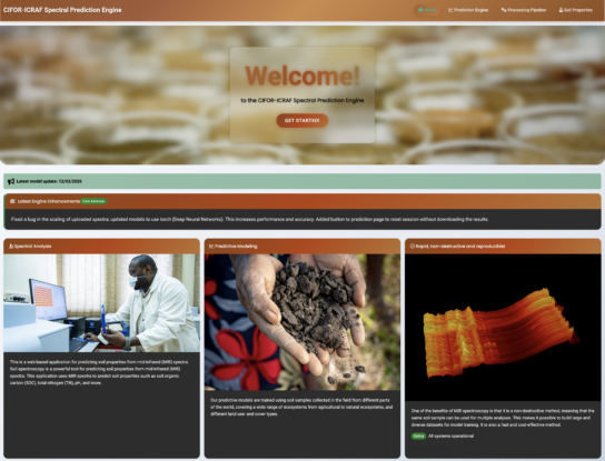 Soil prediction engine interface showing predictive modelling tools for soil properties.